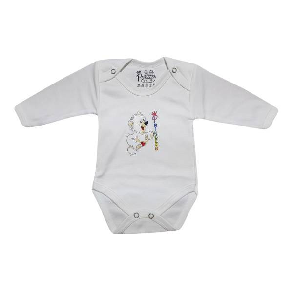 لباس زیر دکمه دار آستین بلند نوزادی برند پرنسس مدل WHITE-06، BABY DRESS L SLEEVES PRINCESS BRAND WHITE