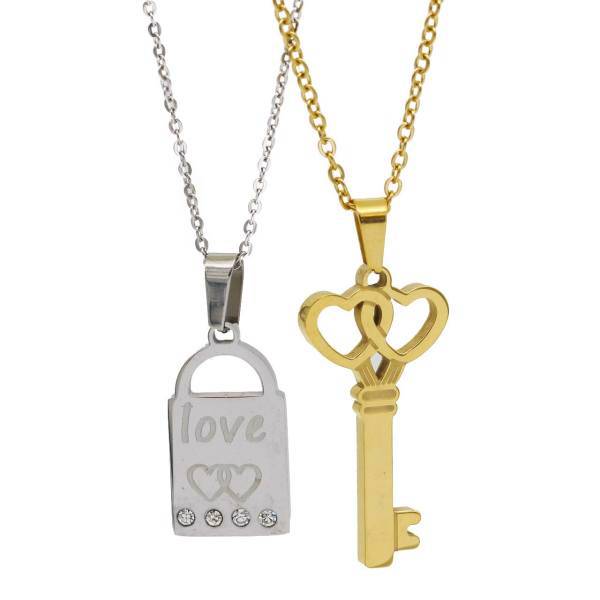 گردنبند دو تکه لوکسین طرح قفل و کلید مدل N509، Loxin 2Pcs Key and Lock N509 Necklace