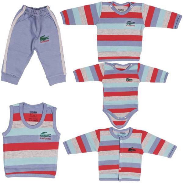 ست لباس نوزاد پوشیران مدل Lacoste بسته 5 عددی، Pooshiran Lacoste Baby Clothing Set Pack Of 5