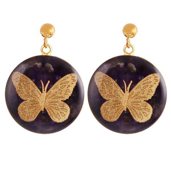 گوشواره ورق طلا گالری الون طرح پروانه کد 198028، Alone 198028 Butterfly Gold Earrings