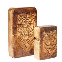 ست فندک و جاسیگاری چوبیسم مدل Tiger Tiger Cigarette Case