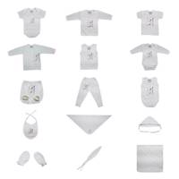 ست کامل پانزده تکه لباس نوزادی برند پرنسس مدل WHITE BABY DRESS COLLECTION 15 PICES PRINCESS BRAND WHITE