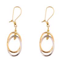 گوشواره طلا 18عیار گالری طلاچی مدل آویز بیضی دو رنگ Gold earings