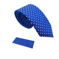 ست کراوات و دستمال جیب هکس ایران مدل AL-ST BLU NQR BG