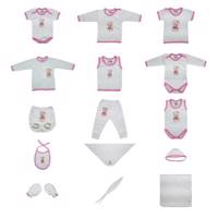 ست کامل پانزده تکه لباس نوزادی برند پرنسس مدل PINK BABY DRESS COLLECTION 15 PRINCESS BRAND PINK