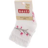 جوراب نستی طرح سفید 4 گل Nesti 4 Flower White Socks