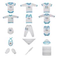 ست کامل پانزده تکه لباس نوزادی برند پرنسس مدل BLUE BABY DRESS COLLECTION 15 PICES PRINCESS BRAND BLUE